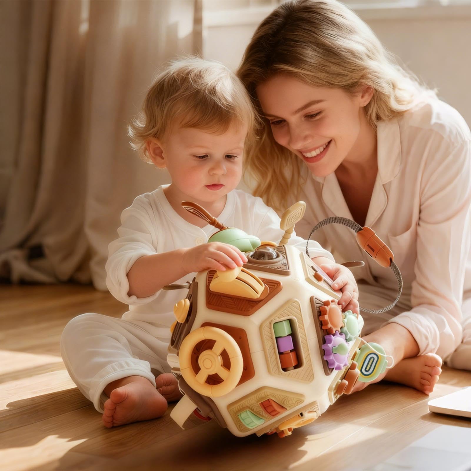 Cubo occupato per bambini, attività genitore-bambino, giocattolo | sensoriale per bambini, accessorio di apprendimento sostenibile, dimensioni 12 x 12 cm, per seggiolino auto, aereo, viaggi, a