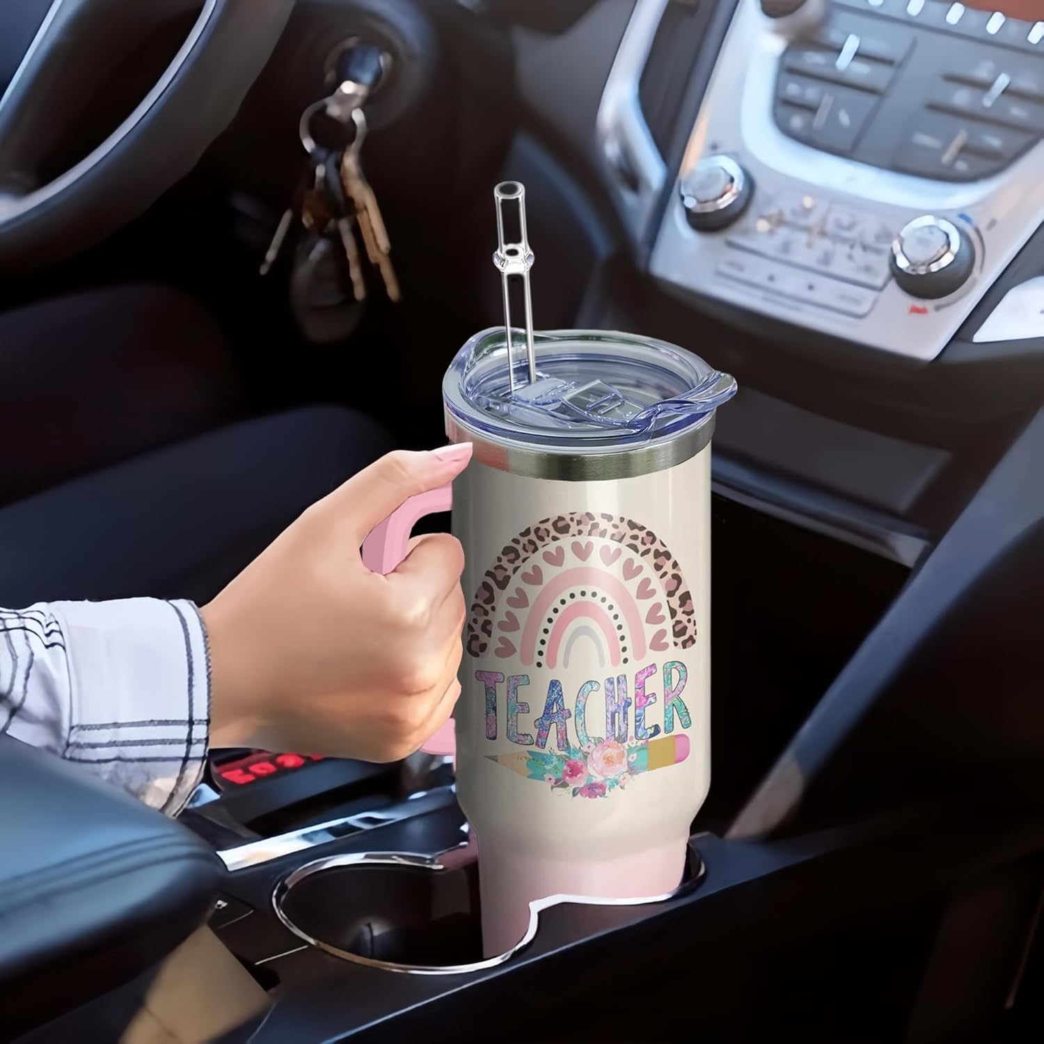 40oz Teacher Tumbler with Handle and Straw, Appreciation Insulated Stainless Steel Cup, Birthday Travel Coffee Mug Water Bottle, Teachers Day Gifts for Women Men - Image 7