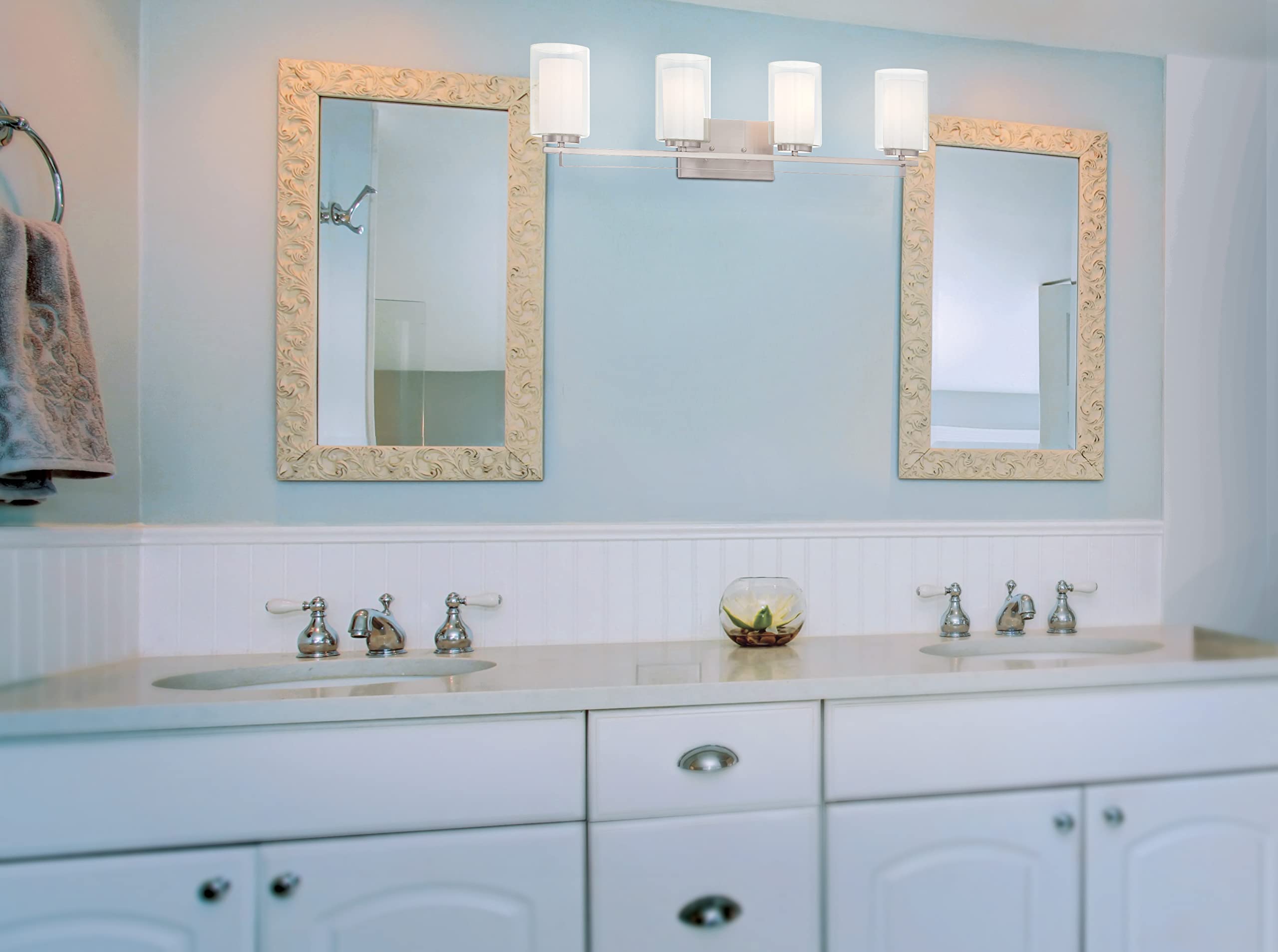 Minka Lavery Wall Light Fixtures 6103-84 Parsons Studio Glass Bath Vanity Lighting, 3 Light, Nickel