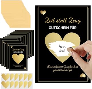 12er Set Gutschein Karten zum Selber Ausfüllen, Zeit Statt Zeug, Rubbelkarten mi