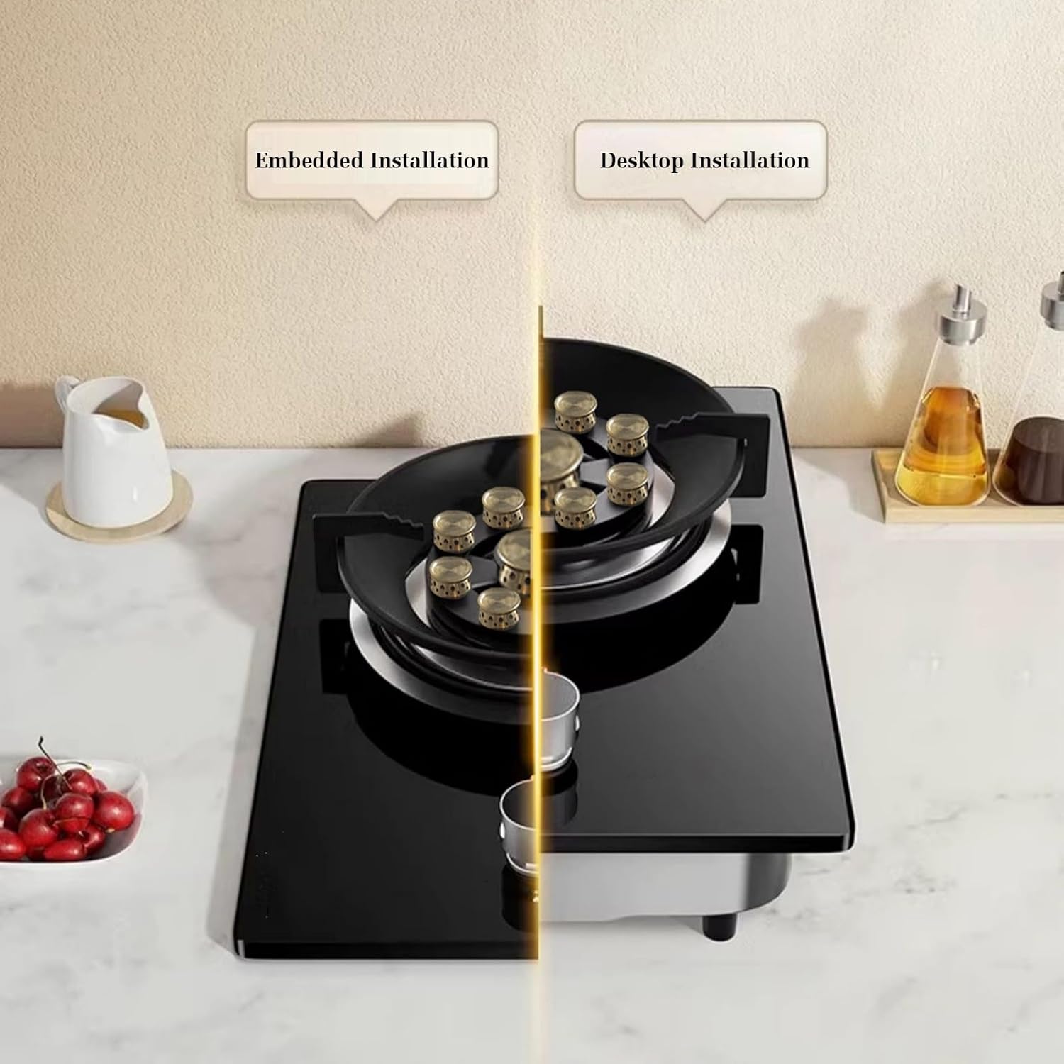 Gas Stove,5.0KW Camping Cooker,Gas/LP Conversion,Tempered Glass Cast Iron Pot Rack,with Flameout Protection,for Home Kitchen(LPG)