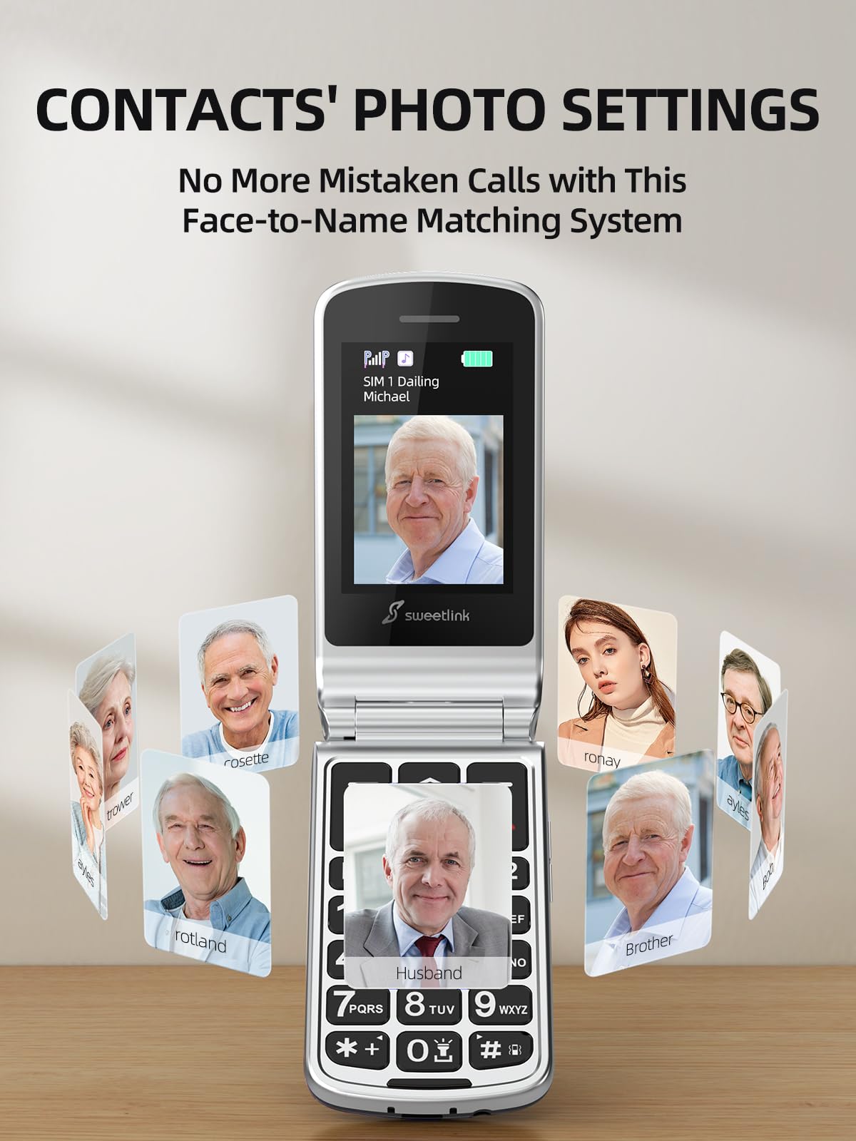 SweetLink Duży Przycisk Telefon Komórkowy dla Seniorów, GSM Flip Telefony Komórkowe Dla Osób Starszych, Głośny Głośność, Funkcja SOS, Wyświetlacz 2,4", Radio FM, Latarka, Kontakty Obrazowe, Czarny