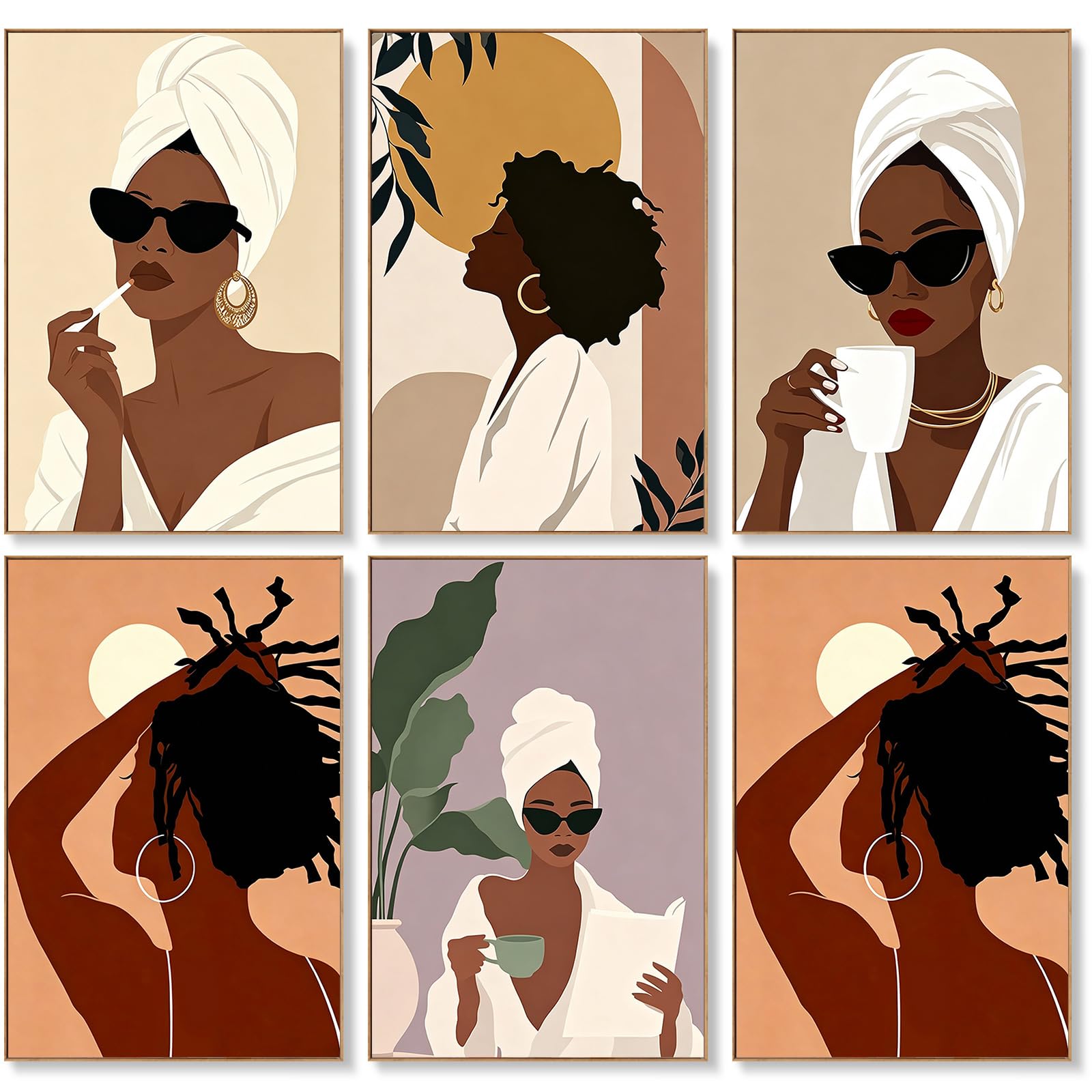 6 Pack Paint by Numbers for Adults, Black Women Portraits, 8x12 Inch