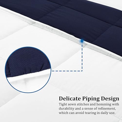 Miniatura 5 de PiccoCasa Edredón Queen para todas las estaciones, blanco y azul marino, suave, ligero, acolchado, alternativo, transpirable, reversible, con 6