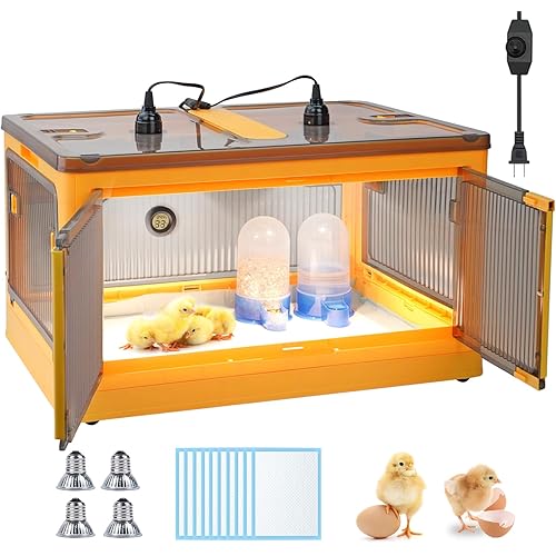 Chicken Brooder Box for Chicks Chicken Brooder Box Kit with Heater Chicks Warmer Brooder Plate Ducks Tent Pen Thermometer for 20 Ducks Bedding Indoor Quail Brooder (23.62”x16.53”x13” Yellow)