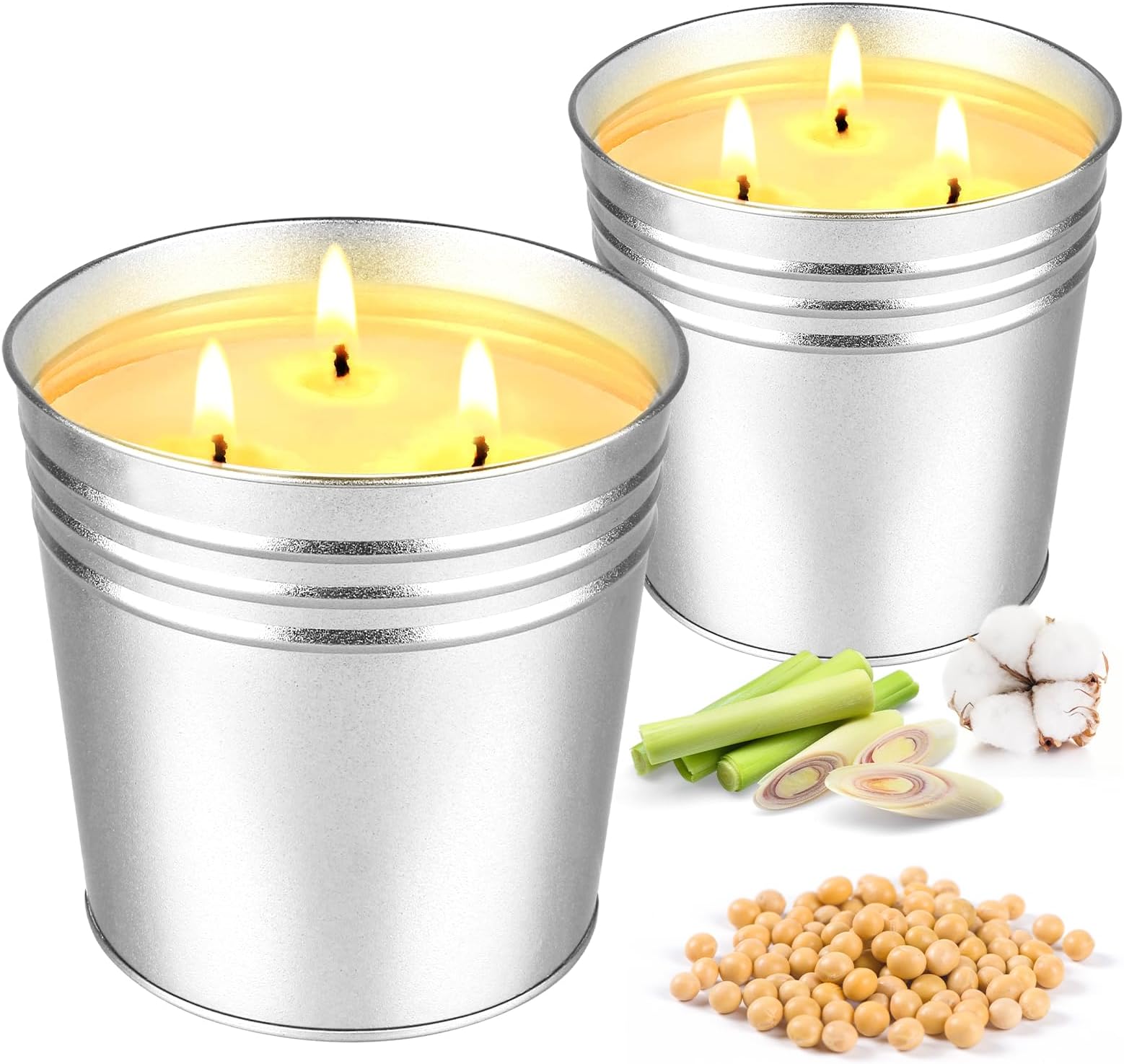 Citronella Candles Outdoor Large - 2x15oz 3-Wick Bucket Candle for Home Patio, Summer Camping, Natural Soy Wax Lemongrass for Outside Garden, Balcony