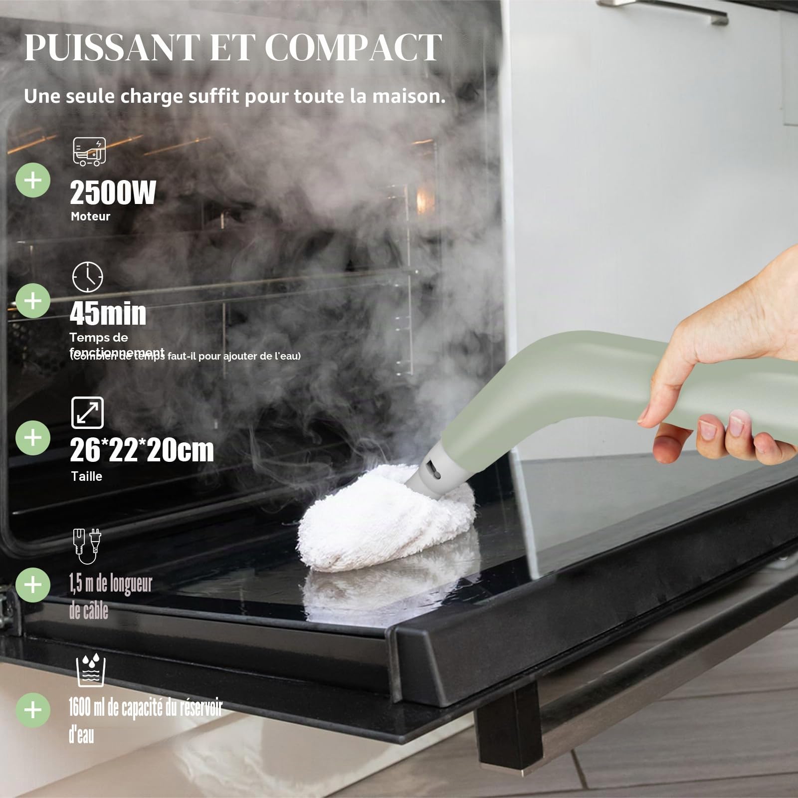 Nettoyeur Vapeur, 2500W Nettoyeur Vapeur Puissant avec 6 Brosses, Multi-Usages Steam Cleaner pour le Nettoyage en Profondeur des Tapisseries, Voiture, Cuisine, Salle de Bain, Carrelage