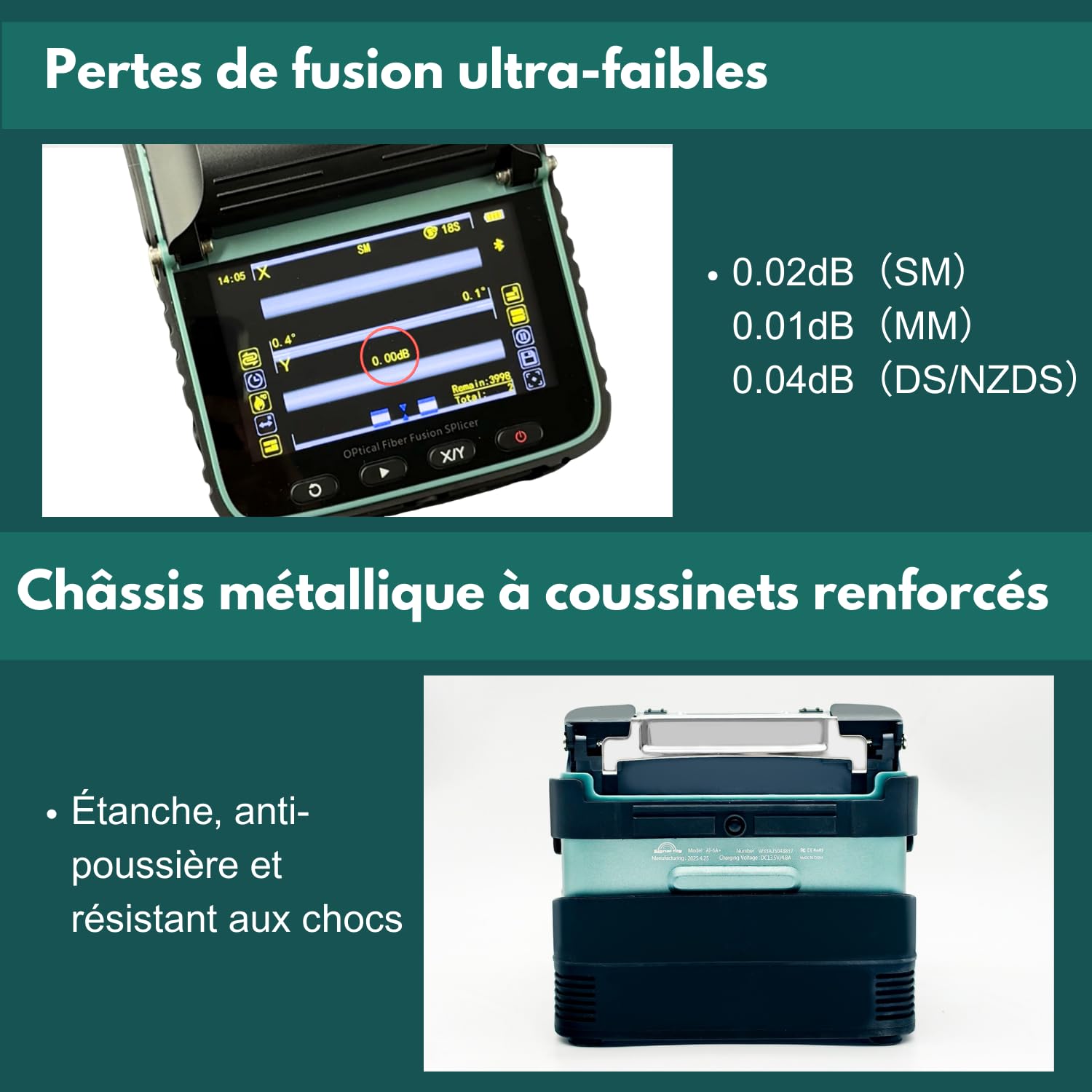 Nouveau Modèle AI-6A+ Soudeuse Fibre Optique avec OPM et VFL Intégrés, Kit de Soudeur Fibre Optique Automatique à Alignement de Cœur avec 6 Moteurs, 8s de Soudure 18s de Chauffage