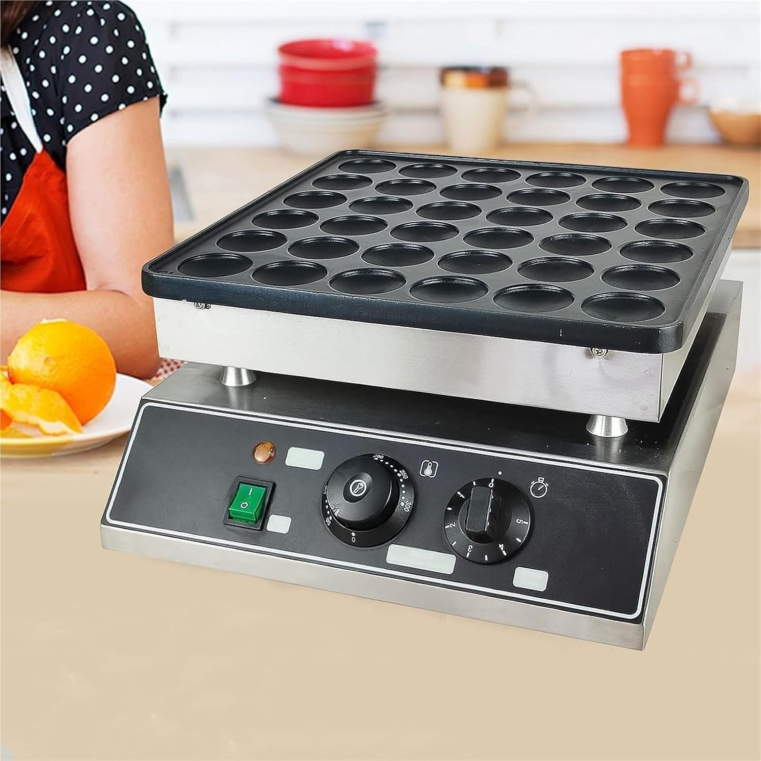 Mini Dutch Pancake Baker， Mini Pancake Maker ， Non-stick Dorayaki Pancake Maker 50-300℃ Temp for Leisure Snack Bar Equipment