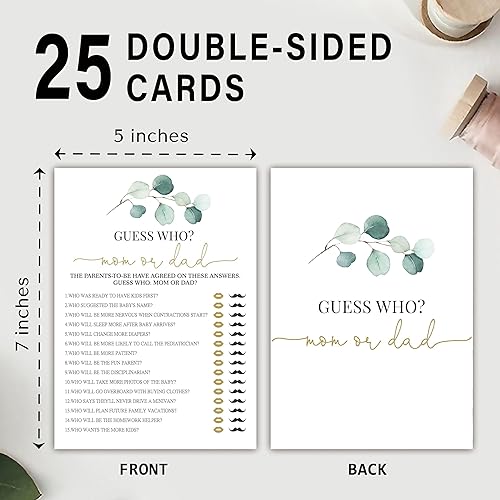 Miniatura 2 de Juego de adivinanzas Who Mom or Dad (Who Mom or Dad), juego de 25 tarjetas, juego de baby shower para niña o niño, fiesta de revelación de género,