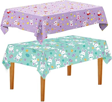 Plastic Tablecloth 54x108 Inch, 2Pack Disposable Rectangle Table Cloth/Cover for Easter Table Decor
