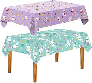 Plastic Tablecloth 54x108 Inch, 2Pack Disposable Rectangle Table Cloth/Cover for Easter Table Decor