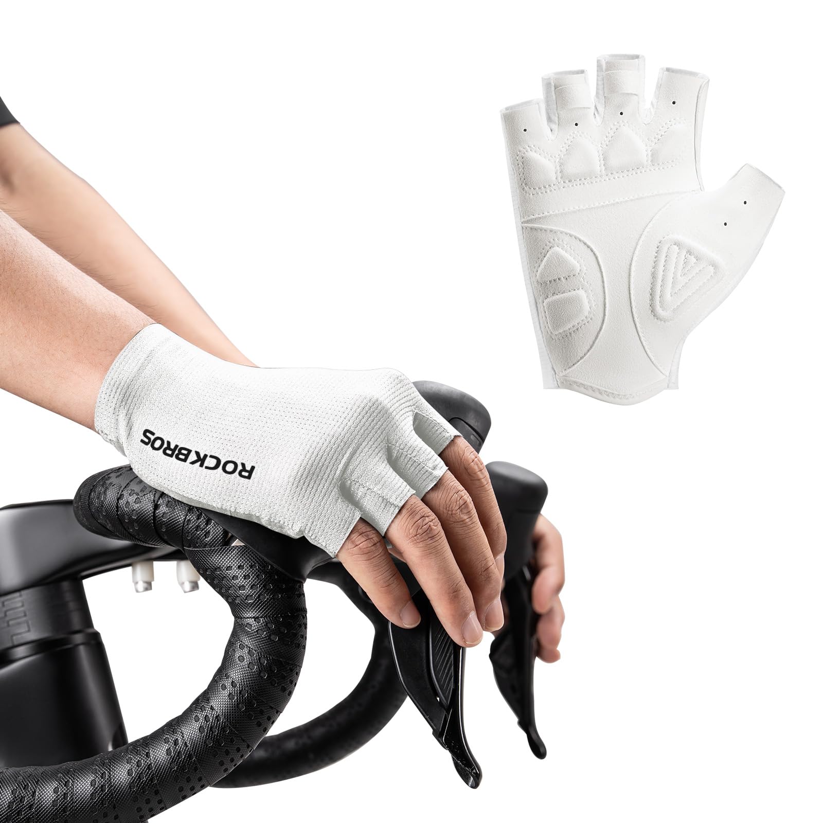 ROCKBROS Guanti Bici a Mezza Dita, Guanti Ciclismo Estivi, Imbottitura SBR Ammortizzante, Palmo Antiscivolo, Ideali per MTB, Bicicletta da Corsa e Fitness, Uomo e Donna