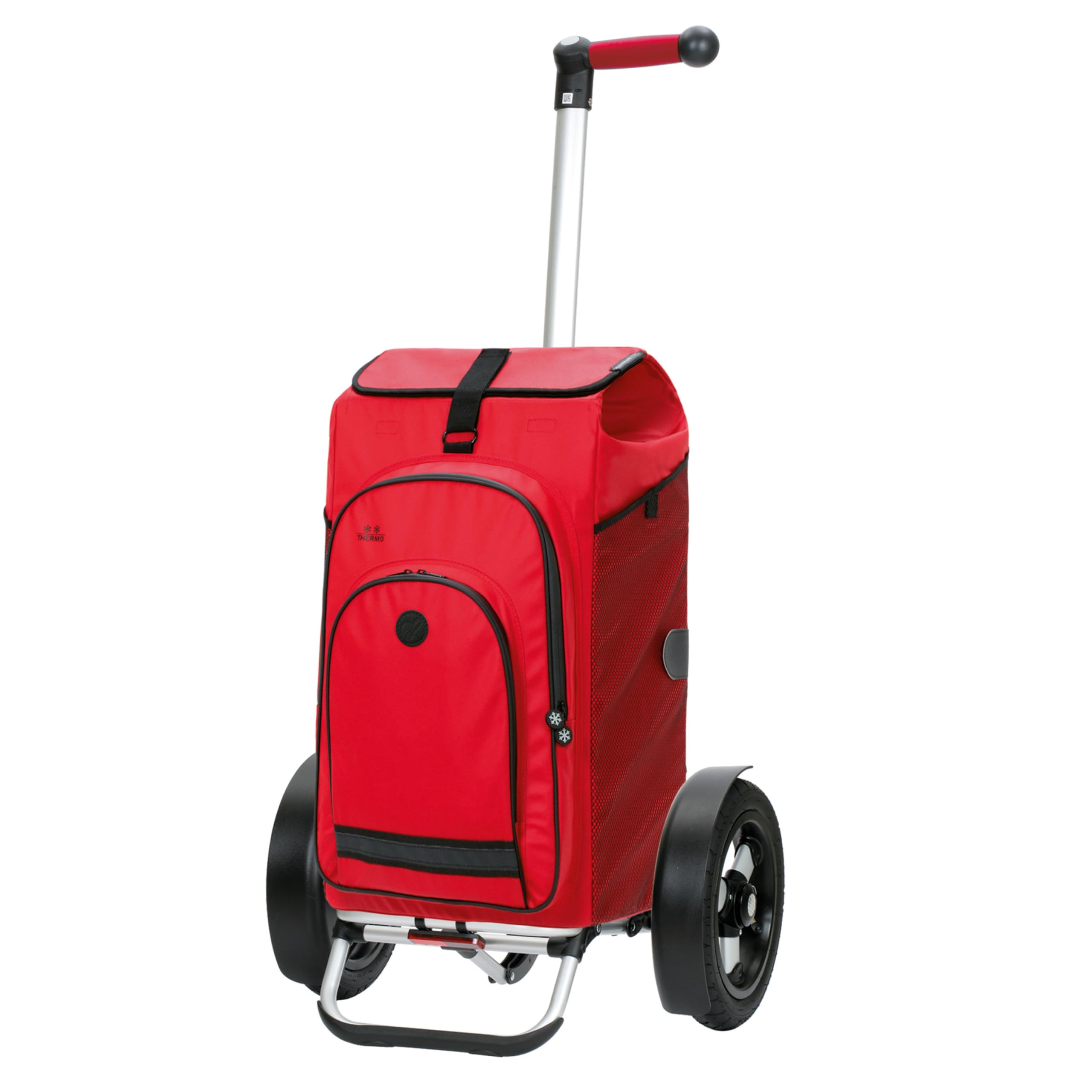 ANDERSEN Einkaufstrolley - Tura Shopper Hydro 3.0 rot | Fahrradanhänger, Luftbereifung, ergonomischer Griff, bis 50 kg - Tasche mit Rucksackfunktion, Thermofach, viel Stauraum, 62 L