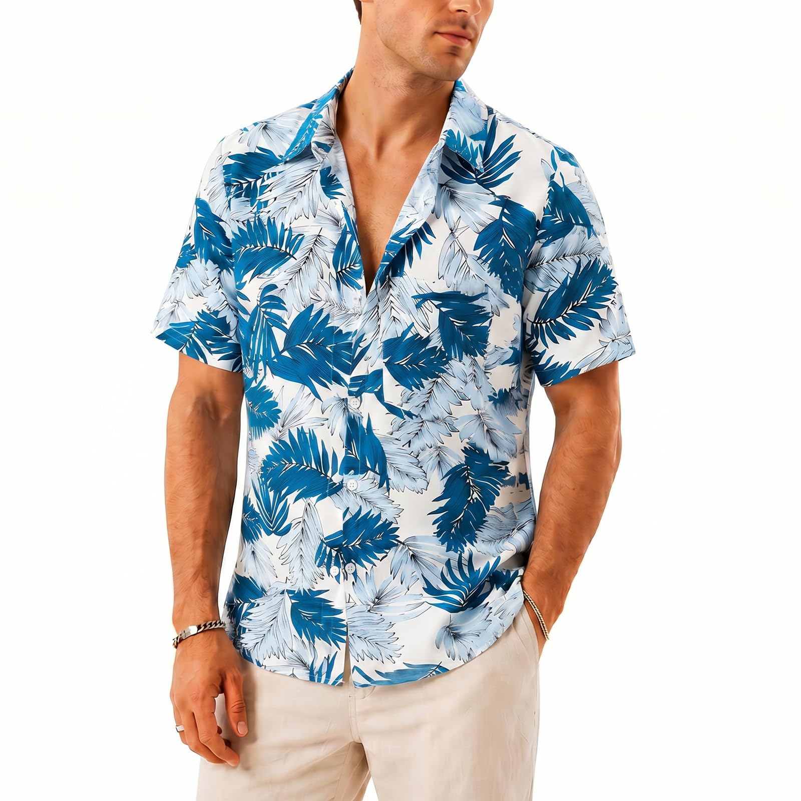 Figarge Hawaii Hemd Männer Kurzarm Blumen Aloha Freizeit Strandhemd Urlaub | Leichtes, atmungsaktives Material, tropisches Blumenmuster, perfekt für Strand, Party & Reise, vielseitig kombinierbar