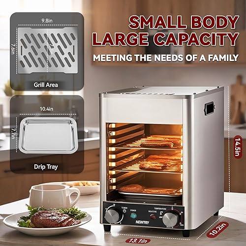 Miniatura 2 de NEWTRY Asador eléctrico de carne de 1700 W, parrilla de carne para interiores, parrilla automática para ahumar carne asada, tiempo sin gas,