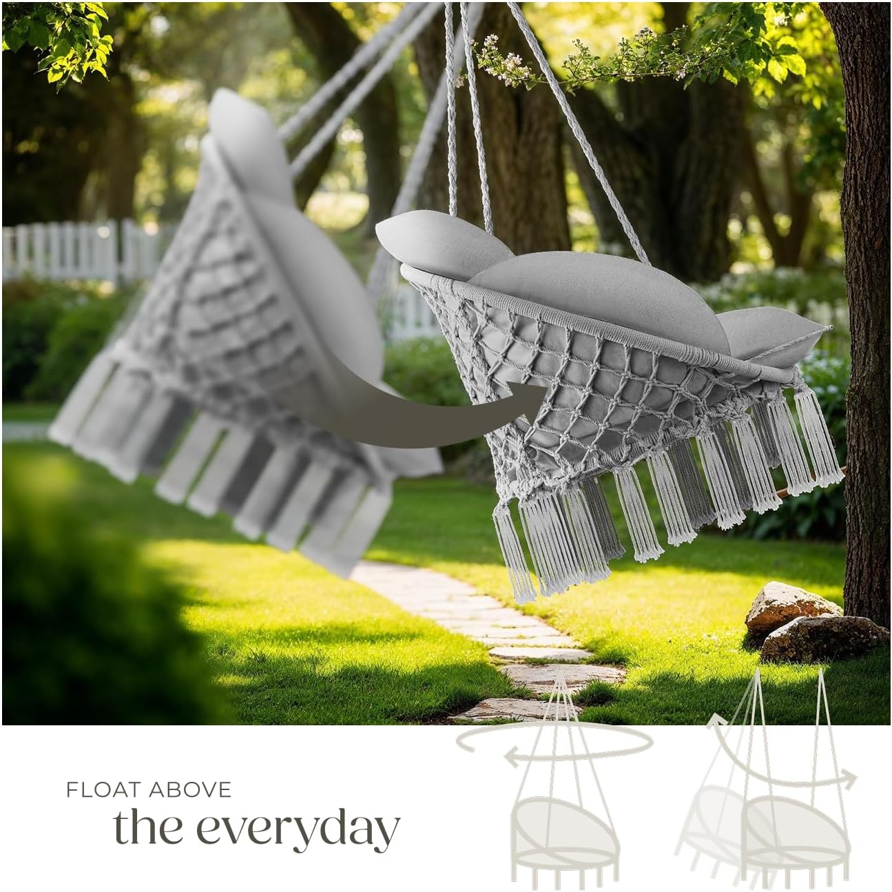 Siġġu tal-bajd imdendel TecTake Samira f'ambjent ta' ġnien ta' barra