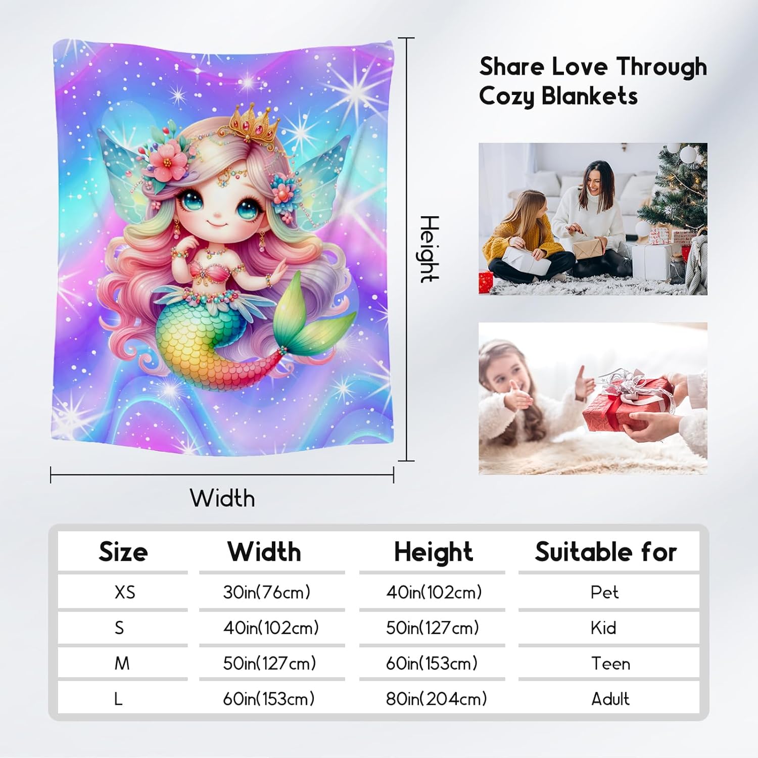 Mermaid Blanket for Girls, Blanket Gifts for Kids Women Toddlers, 40"x50" Plush Soft Fleece Mermaid Throws for Sofa Couch Bed - Image 4