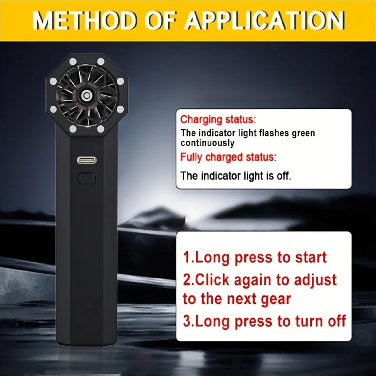 Ventilatore turbo ad alta potenza con display digitale - Ricarica rapida USB, motore brushless, asciugacapelli portatile da campeggio, dispositivo di raffreddamento tavolo