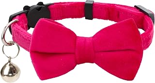 Cat Collar Soft Velvet with Bow Tie Bell Breakaway Safety Boy Girl Kitten Basic Pure Colors Male Female [1pc] Rose Red