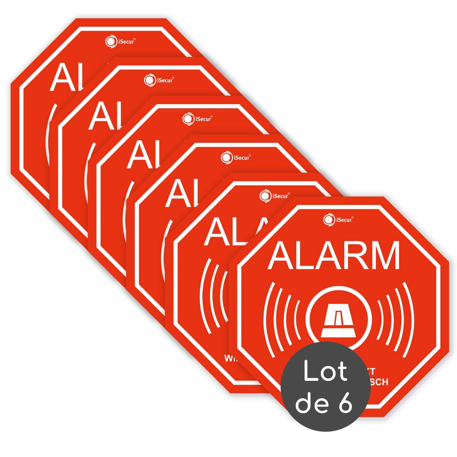 Autocollants d’alarme 5x5 cm Attention objet sous protection électronique pour fenêtre vitre porte extérieur résistant aux intempéries Set de 6