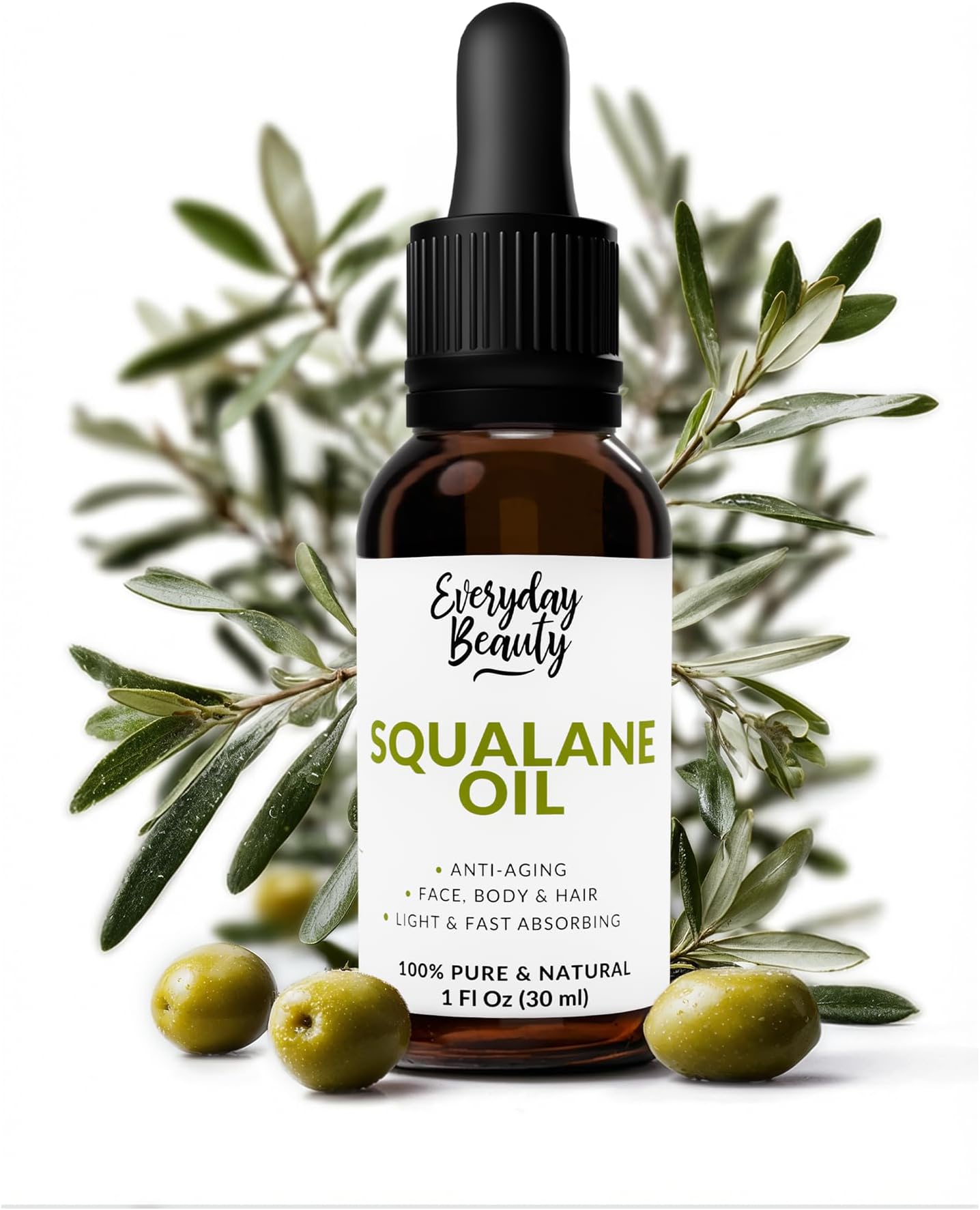 Squalane Oil - 100% Pure & Natural Plant Derived Facial Oil 1 Fl Oz Glass Bottle & Dropper - Cold Pressed and Unrefined Premium Grade Multipurpose Moisturizing Oil For Skin and Hair
