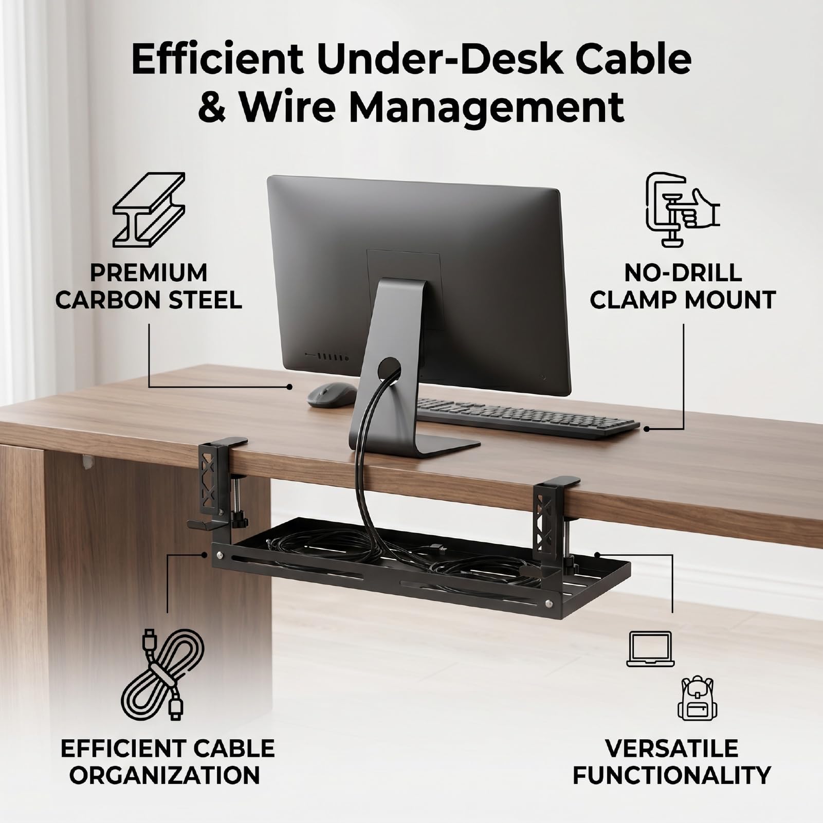 Generic Kabel-Organizer Unter Dem Schreibtisch, Stabile Drahtablage aus Karbonstahl für Sauberkeit und Multifunktionalität zu Hause oder Im Büro, 39,7 X 15 cm