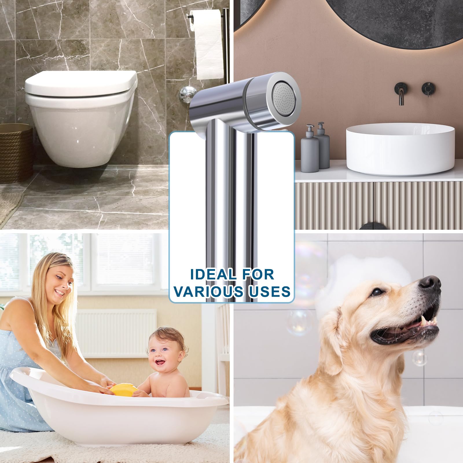 Ducha Higiénica para WC - Grifo Bidet de Acero Inoxidable con Manguera ABS, Pulverizador de Mano para Higiene Personal y Lavado de Mascotas