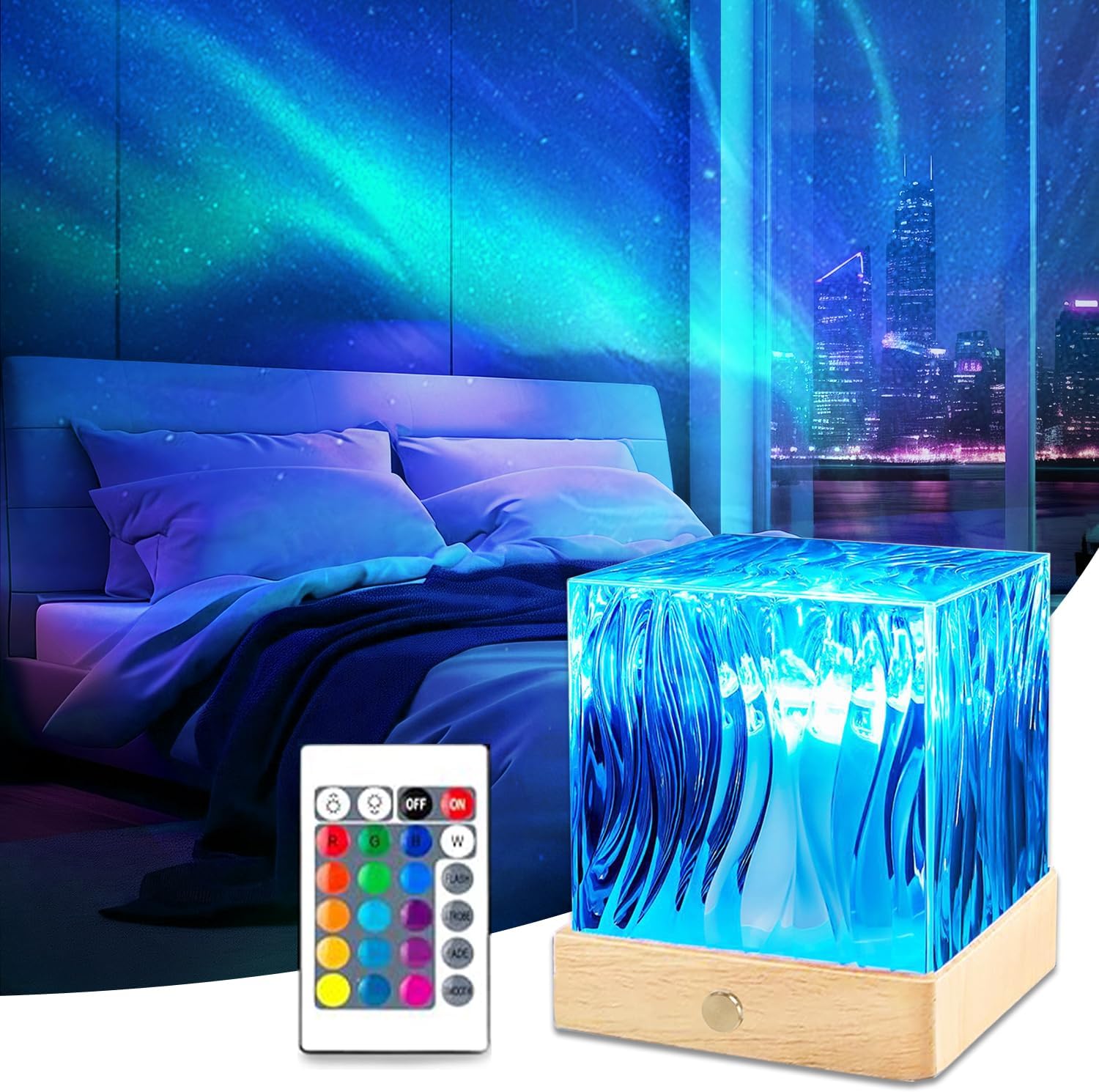WANIDEA Ocean Wave Shower Lamp Projector, Rechargeable 16 Color LED Novelty Lights with Remote, Cool Northern Project Light Suitable for Ambient Lighting in Rooms, Bathroom, Relaxation, Decor, Gifts