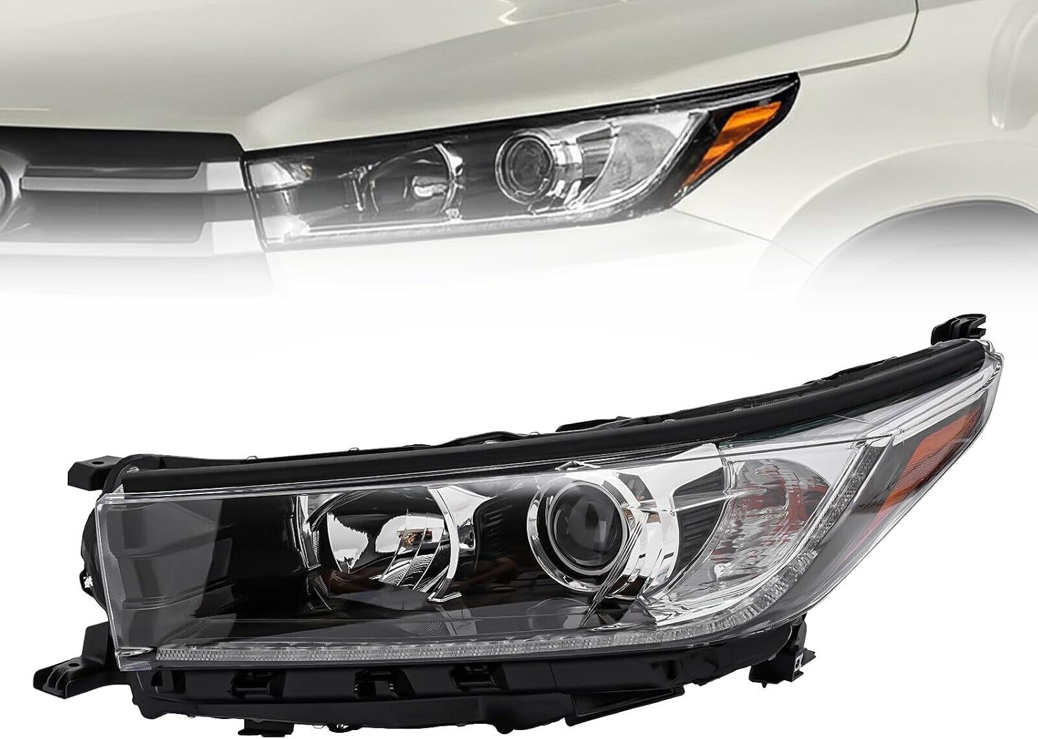 LYNICESHOP Halogen Projector Headlamps, Projector Black Housing Headlight w/LED DRL, For 2017 2018 2019 Toyota Highlander SE/Limited/Limited Platinum NON-LE/XLE Models (Driver Side)