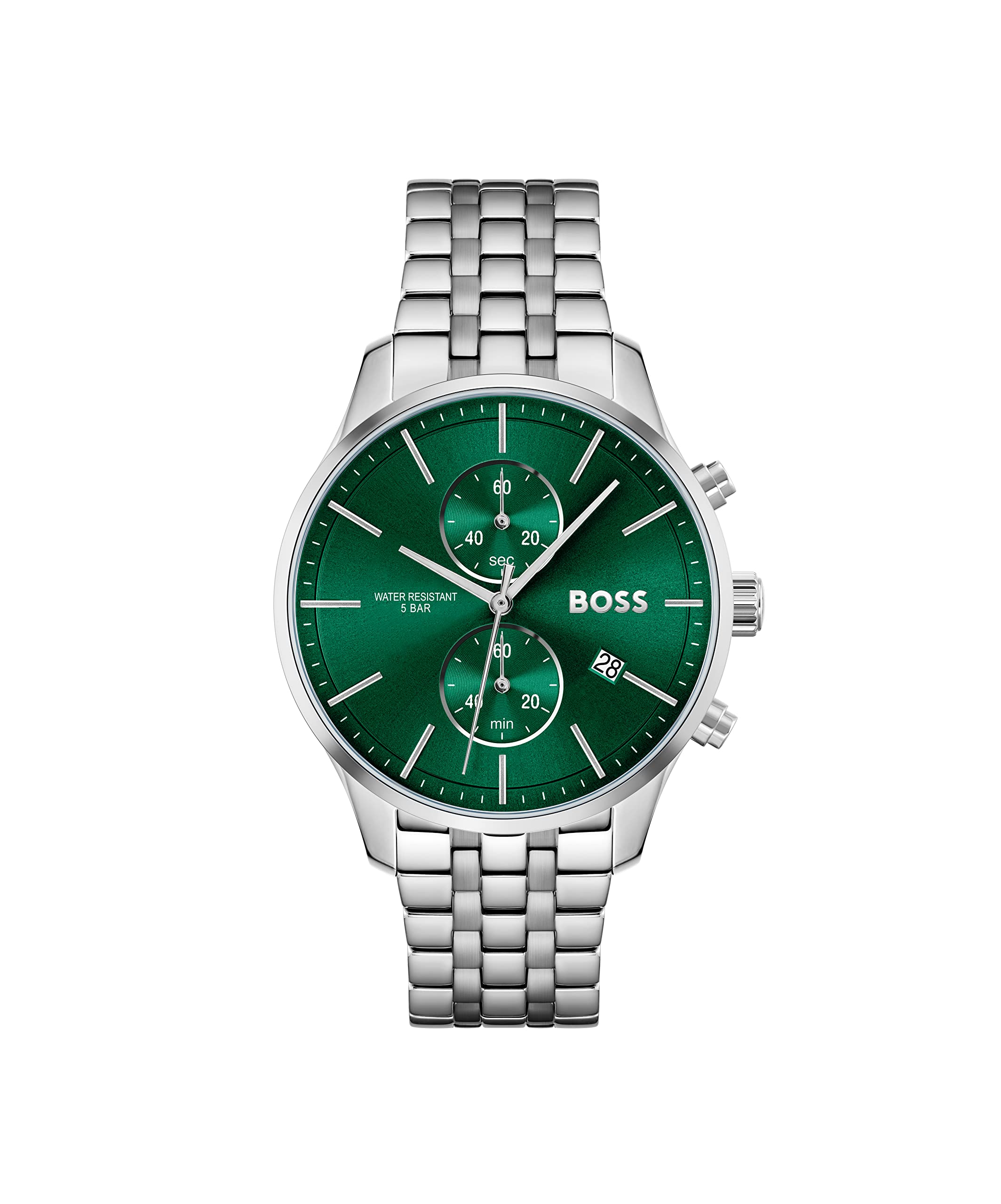 BOSS Associate Qtz Fashion Chrono Green Round Dial Mens Watch|Stainless Steel Material|Silver Color Band - 1513975 (B0BBGHJ2T7) Amazon Price History, Amazon Price Tracker