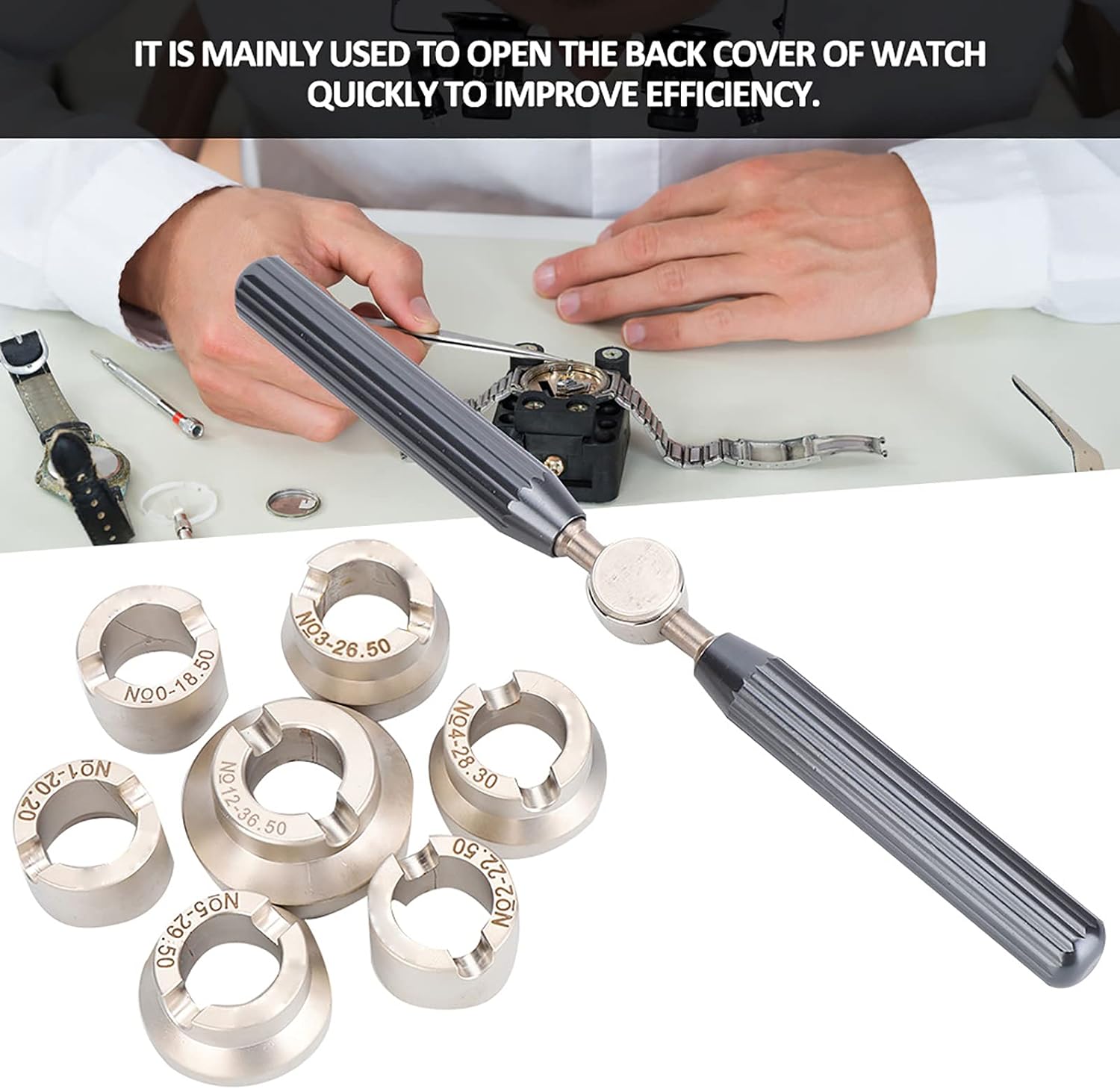 Professional Watch Back Case Opener Remover Kit, Watchmaker Repair Tool Set with 7 Steel Accessories, Durable Watch Case Opener for Quick Back Cover Removal