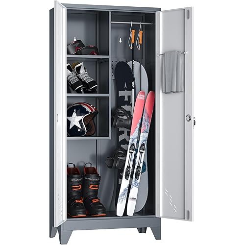 Ski Rack for Garage, Metal Cabinets with Doors and Shelves, Snowboard Rack, Lockable Storage Cabinet, Ideal for Garage, Shed, Basement, Ski Enthusiasts