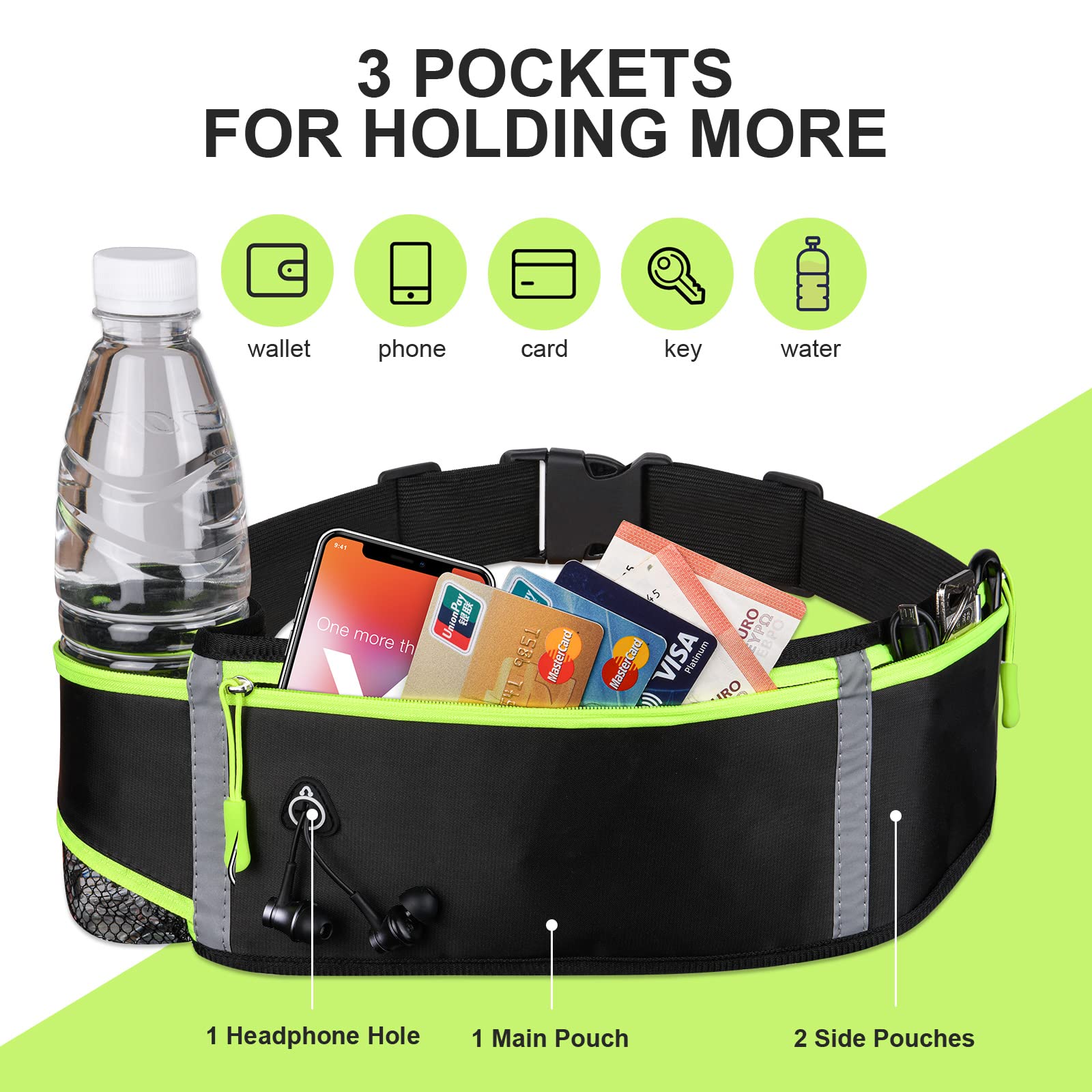 Flintronic Marsupio Sportivo, Marsupio Running Doppia Tasca per iPhone -Cintura Palestra e Porta Cellulare da Corsa con Gancio Portachiavi