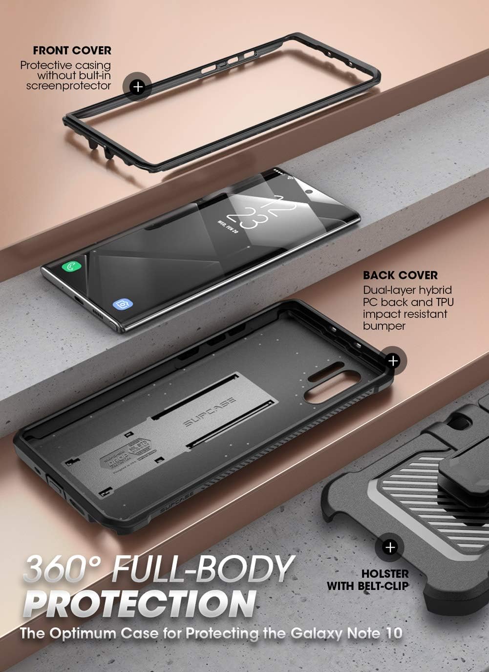 SUPCASE Unicorn Beetle Pro Series Case for Samsung Galaxy Note 10 (2019 Release), Full-Body Rugged Holster & Kickstand without Built-In Screen Protector (Black)