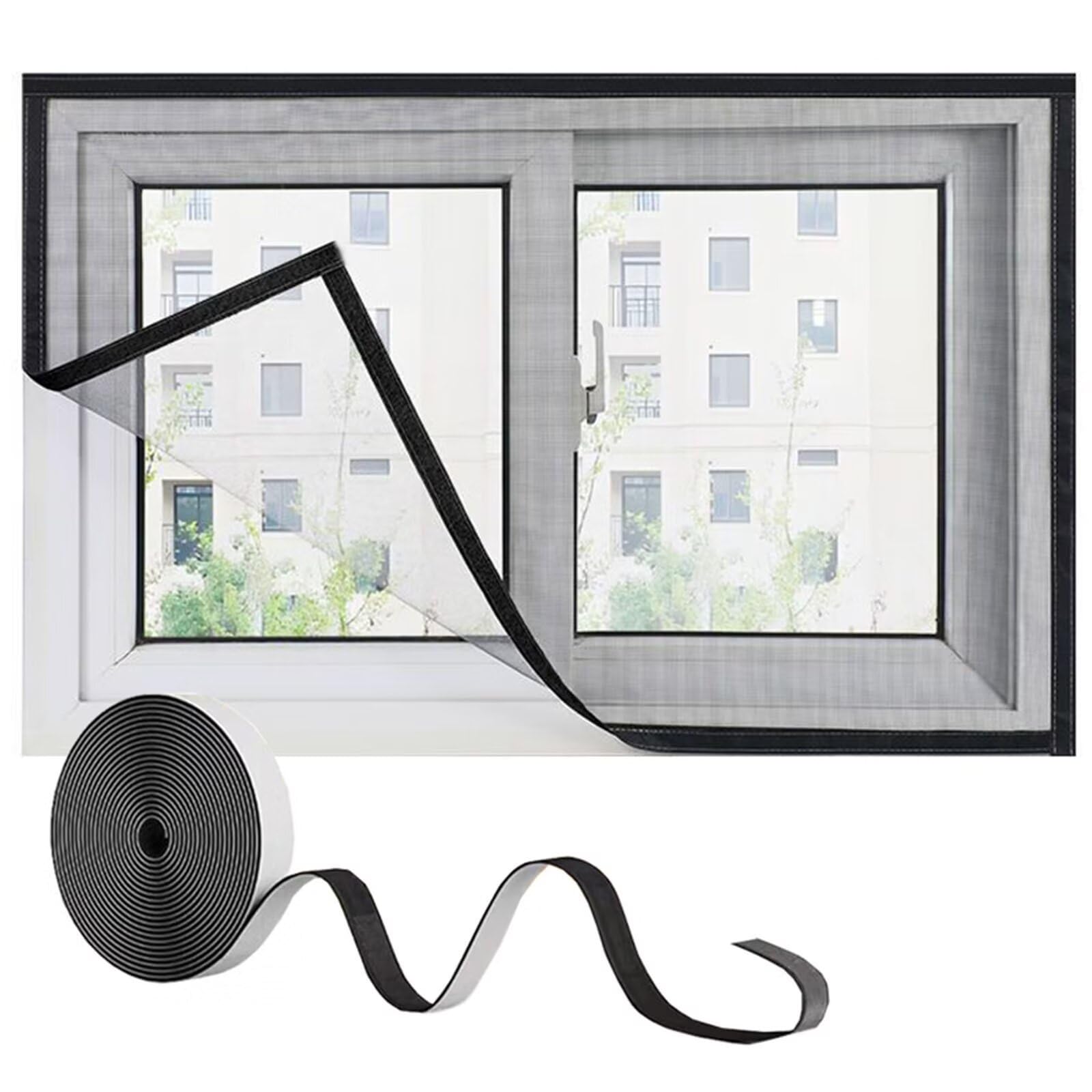 Fliegengitter BalkonFenster 165x195cm Insektenschutz Tür mit Klettband, Fliegengitter vorhang für Küche/Wohnzimmer/Schlafzimmer,Schwarz
