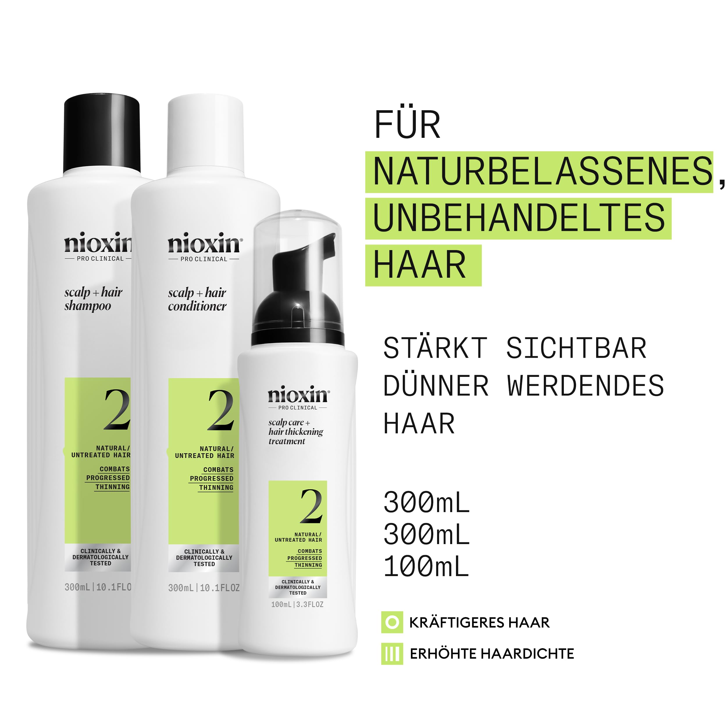 Nioxin Scalp + Hair Kit System 2 - Haarpflege für naturbelassenes, sichtbar dünner werdendes Haar - Shampoo, Conditioner & Scalp Treatment