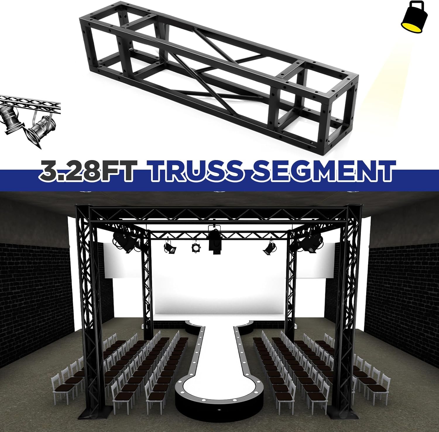 Tandefio Square 8" x 8" Box Truss Black Trussing Aluminum Lighting Stage Truss with Hardware, 500 Pounds Load Capacity (1m Long)
