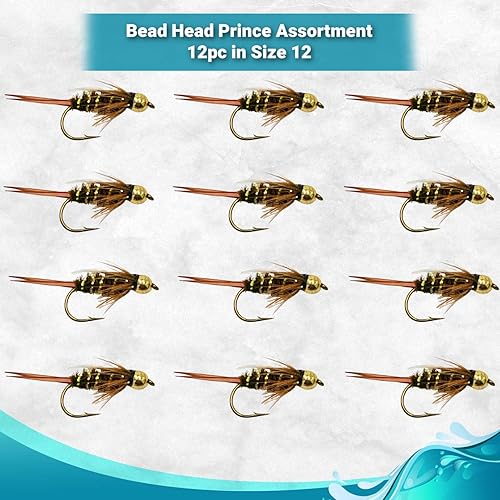 Miniatura 2 de Feeder Creek Prince Bead Head Ninfa Fly, una docena de mosca de pesca con mosca para trucha Bass Steelhead, 7