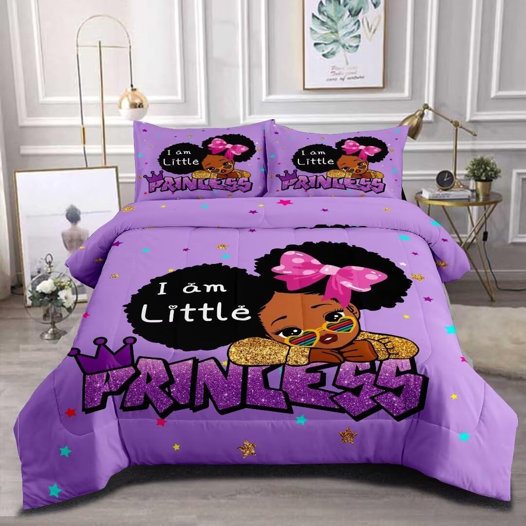 GRAT TIOC Little Black Girl Comforter Sets Twin Size,Black