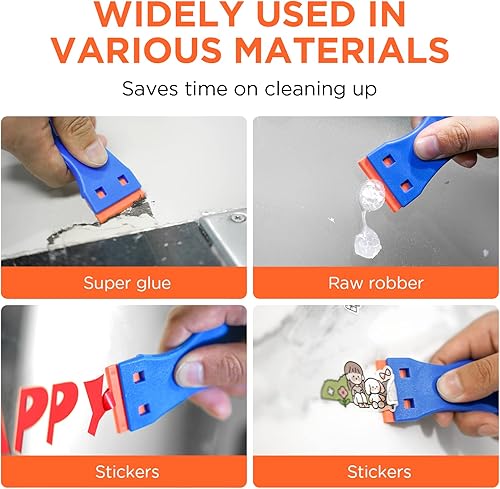 Miniatura 5 de Raspador de plástico para cuchillas de afeitar, 2 unidades de herramientas de raspador con 100 unidades de cuchillas de afeitar de plástico,