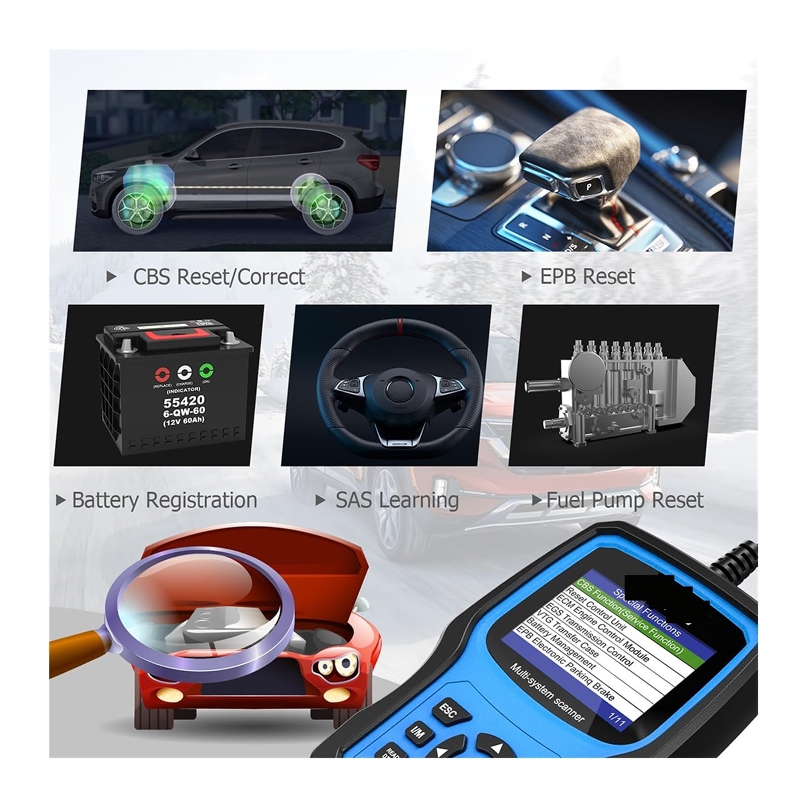 Skaner OBD2 kompletny do samochodu BM700 Auto Code Reader Reset TPMS olej i akumulator narzędzie diagnostyczne