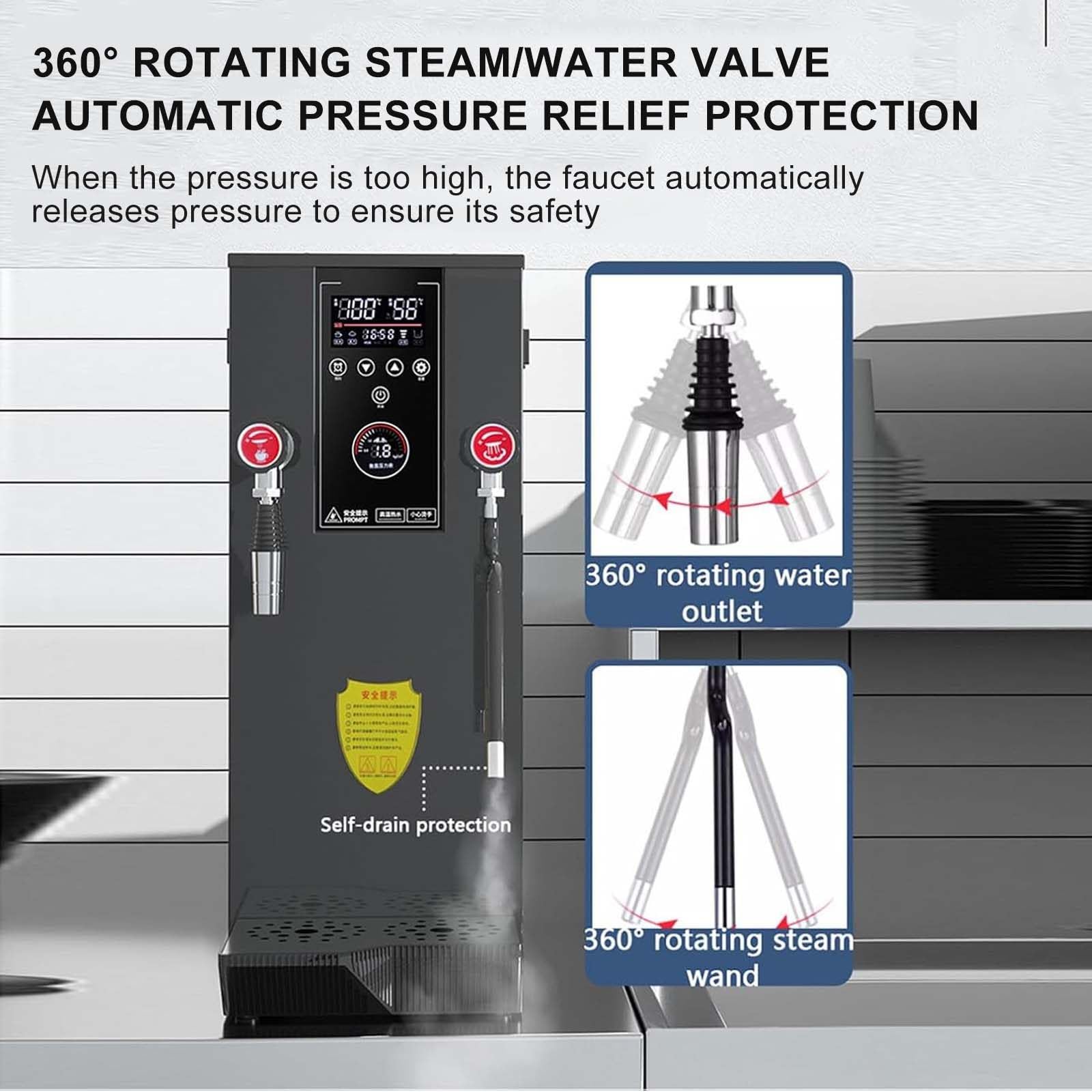 Espumador de leche comercial de 12 l con pantalla LED, vaporizador de agua, ajuste de temperatura de 1 a 12 horas, acero inoxidable resistente, plateado.