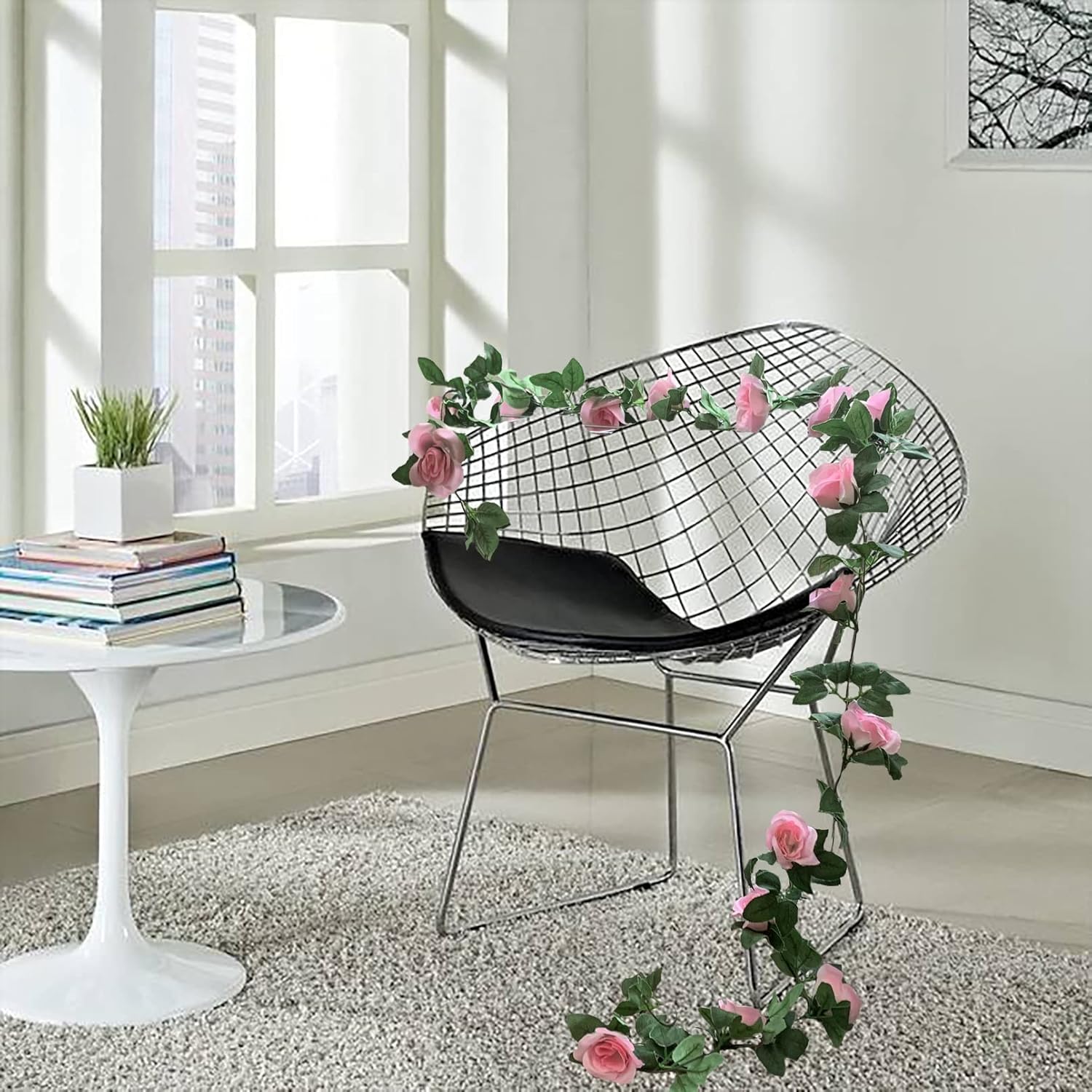 2 Pack Artificial Rose Vine Garland Fake Roses Flowers Plants Vines Hanging Floral Leaves Decoration for Wedding Party Table Garden Arch Wall Home Room Decor(Pink) - Image 2