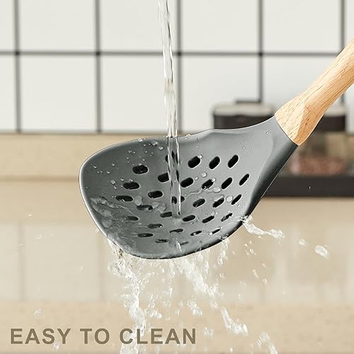 Miniatura 4 de Juego de utensilios de cocina  Juego de 34 utensilios de cocina de silicona antiadherente con mango de madera, juego de herramientas de cocina para