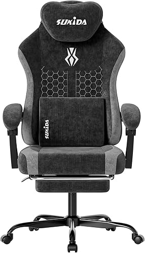 Miniatura 9 de SUKIDA Silla de oficina ejecutiva de tela de felpa, silla ergonómica de escritorio para computadora con respaldo alto y gran soporte lumbar