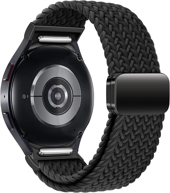 One Click Fabric Bands for Samsung Galaxy Watch 7 6 4 5 FE Band 40mm 44mm/for Galaxy Watch 6 4 Classic 43mm 47mm 42mm 46mm/ 5 Pro 45mm,No Gap Magnetic Elastic Braided Nylon Sport Strap Men Women