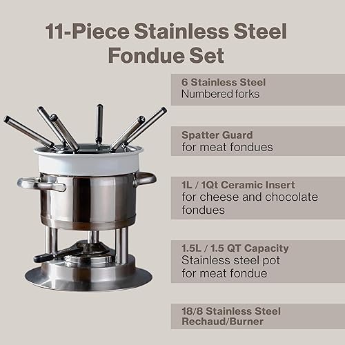 Miniatura 13 de Swissmar Summit - Juego de fondue de hierro fundido negro mate de 10 piezas, ideal para derretir queso, chocolate, mantequilla y más, perfecto