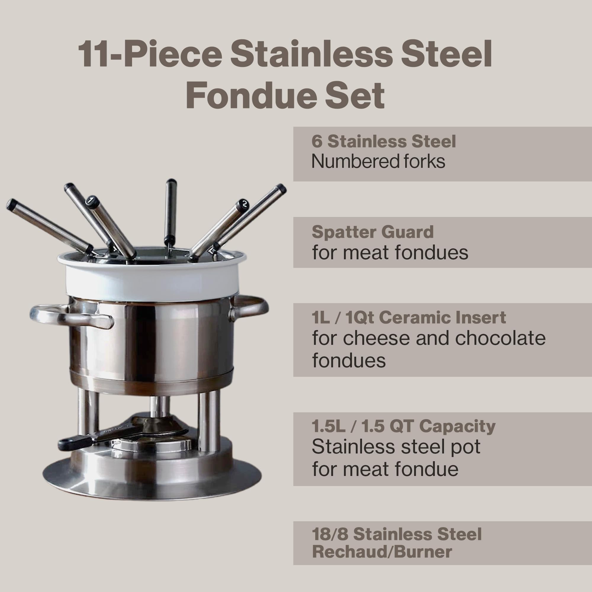 Amazon.com: Swissmar Arosa 11-Piece Stainless Steel 3-in-1 Fondue