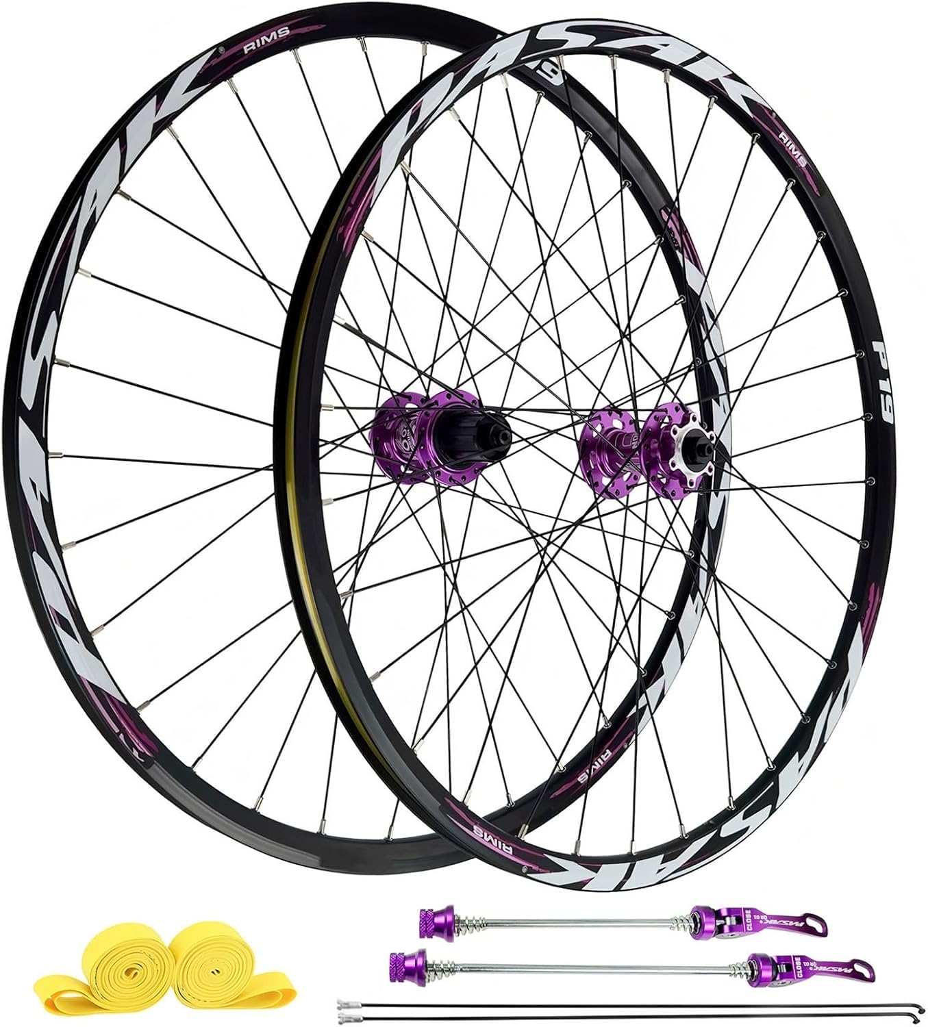 KUNYOS 26"/27.5"/29" MTB Wheelset, Disc Brake, 32H Aluminum Rims And HG Hubs, Front Wheel 100X9mm / Rear Wheel 135X10mm Compatible with 7-12 Speed.,Purple,26inch